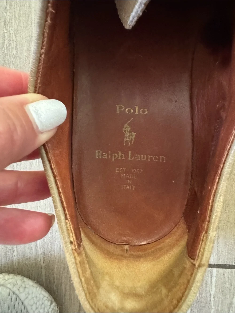 Polo by Ralph Lauren Beige Suede Wingtip Derby dress Shoes size 14